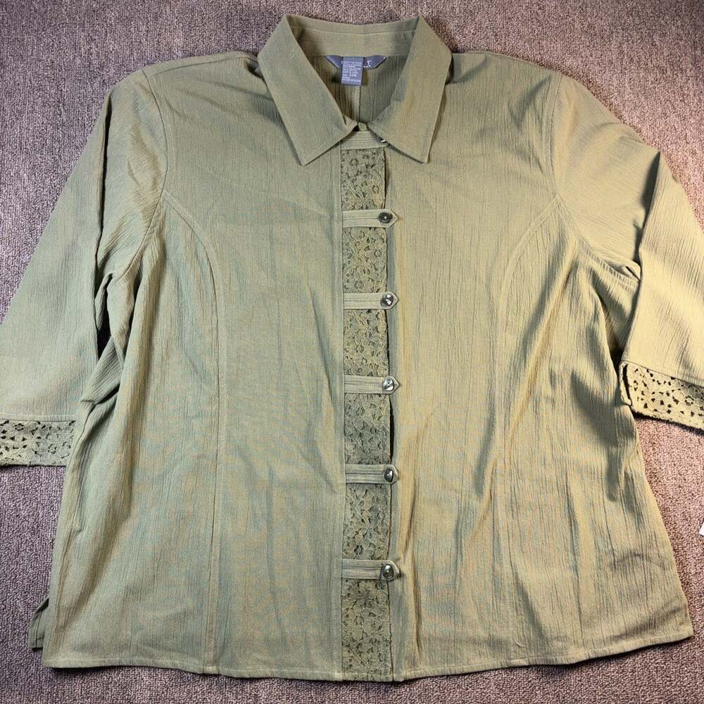 Koret Woman Olive Green Lace Button Front Blouse Top Women’s 22W NWT